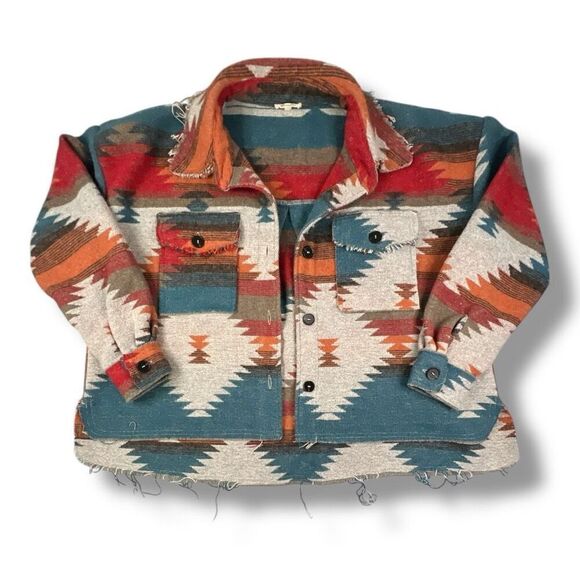 La Miel Western Aztec Oversized Distressed Jacket Size Medium - Picture 1 of 6